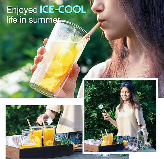 Ice Cube Tray, Mikiwon 2 inch Rose Ice Cube Trays With Covers, 3 Cavity Silicone Rose Ice Tray & 3 Diamond Ice Ball Maker, Easy Release Large Ice Cube Form for Chilled Cocktails, Whiskey Juice