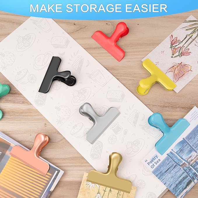 Chip Bag Clips, 12 Pack Heavy Duty Chip Clips Food Clip, Air Tight Seal Bag Clipfor Kitchen and Office to Seal Coffee Bags, Paper Sheets(Multi-Color)