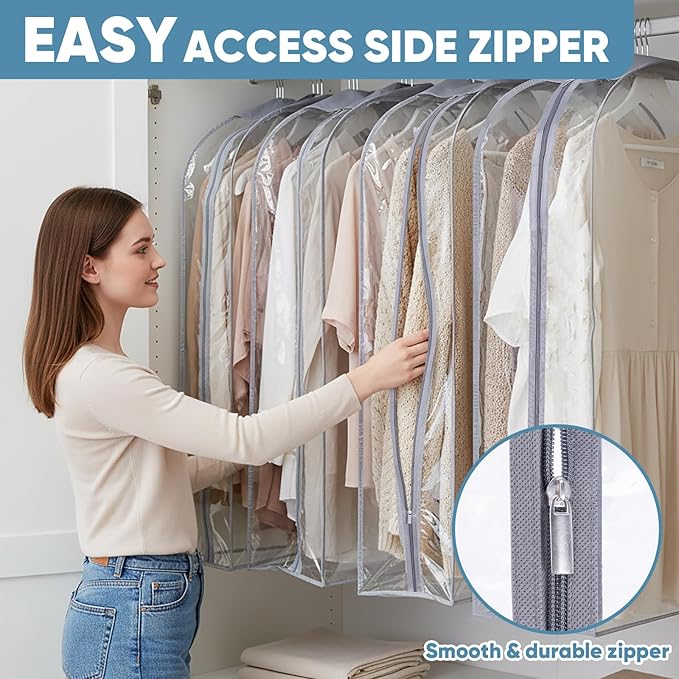 BALEINE 60'' Clear Garment Bags, 10.5'' Wide PEVA Suit Bag for Closet Clothes Dresses Suit Coats Storage (Clear, 9PK)