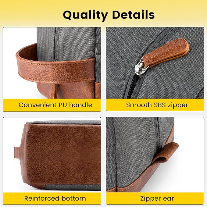 Vorspack Large Travel Toiletry Bag - Hanging Toiletry Bag for Men, Water Resistant Canvas Shaving Bag with Large Capacity for Home Travel - Light Grey