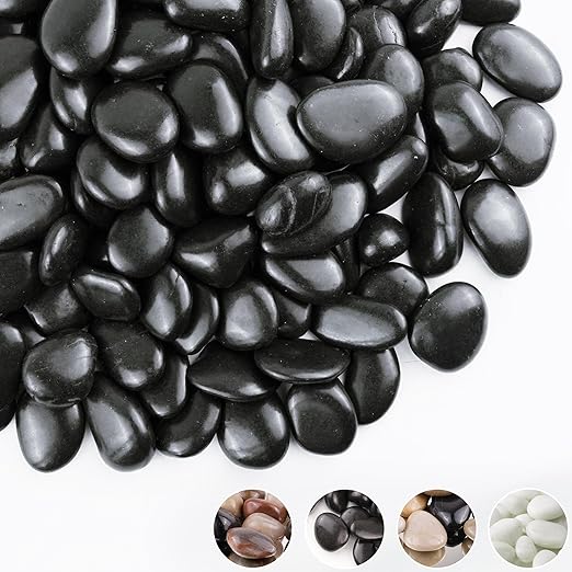 10lbs Black Pebbles for Plants, 1-2Inch Natural River Rocks for Aquarium, High Polished Decorative Stones for Vase Filler Fish Tank Landscaping Garden