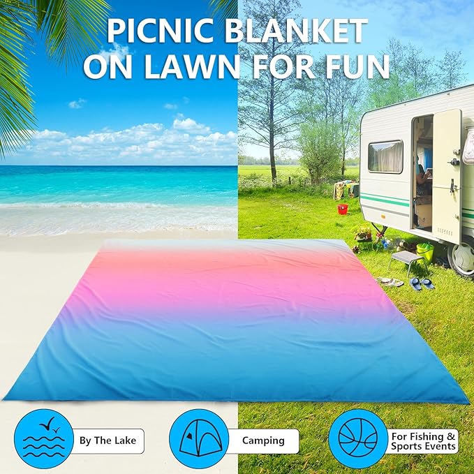 AISPARKY Beach Blanket Waterproof Sandproof Extra Large Beach Mat 79" X 83"/120"x108" for 2-8 Adults Quick Drying Durable Outdoor Picnic Mat for Travel, Camping, Hiking