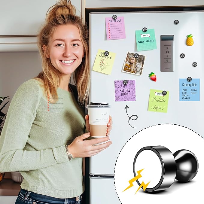 FINDMAG Fridge Magnets, Small and Strong Refrigerator Magnet, Cool Black White Board Magnets, Cute Magnet Push Pins for Office, Kitchen Accessories, Classroom, Bulletin Boards, Photos, Pack of 14