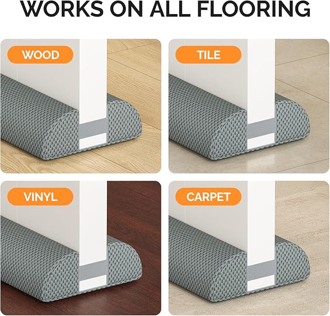 fowong Door Draft Stopper 30 Inch, Under Door Noise Stopper Blocks Air, Draft, Light, Dust, 24" to 30" Sweep Seal Large Gap up to 1.7", Easy to Install Grey