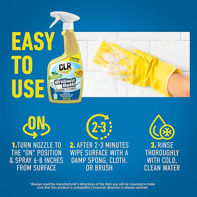 CLR Brilliant Bath Foaming Bathroom Cleaner Spray - For Use On Toilet, Bath, Shower, Sink, Glass, Stainless Steel - Fresh Scent, 26 Fl Ounce Bottle (Pack of 4)