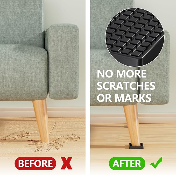 Non Slip Furniture Pads - 2x2 Anti Skid Caster Cups, 12PCS Square Furniture Coasters for Hardwood Floors, Anti Slide Furniture Cup Bed Floor Protectors, Furniture Stoppers to Prevent Sliding(Black)