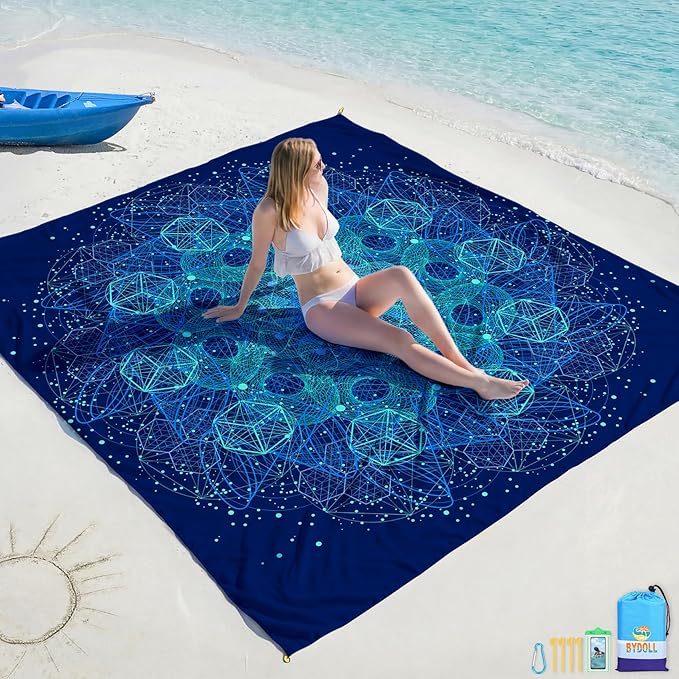 BYDOLL Beach Blanket 78''X81'' Waterproof Sandproof Suits 1-4 Adults Oversized Lightweight Large Blanket Picnic Mat for Beach Sand Free Travel Camping Hiking Picnic