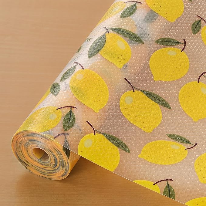 Cooyes Shelf Liner, Non-Adhesive Cabinet Liners for Kitchen Drawers, Shelves, Refrigerator, Pantry Storage, Bathroom Closet, Fridge, Durable Waterproof EVA Mats(17.5" W x 197" L, Yellow Lemon)