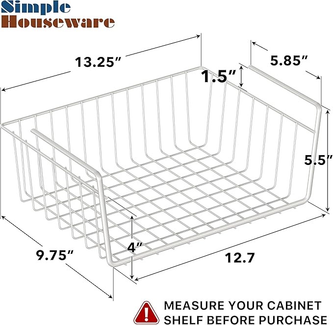 Simple Houseware 6-Pack Under Shelf Basket, White