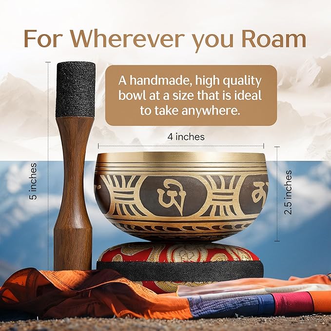 Handmade Tibetan Etched Singing Bowl Set – Sound Bowl & Meditation Bowl with Cushion, Mallet & Guide – Spiritual Healing Products – Meditation Sound Bath Kit – Portable Sound Therapy Tool