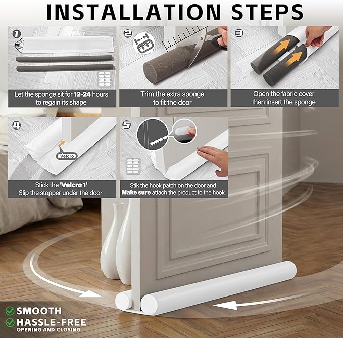 MAXTID Under Door Draft Blocker 36" Door Sealers for Bottom of Door Seal Strip Block Air Double Door Draft Stopper White Door Sweep Noise Cancelling Weather Seal