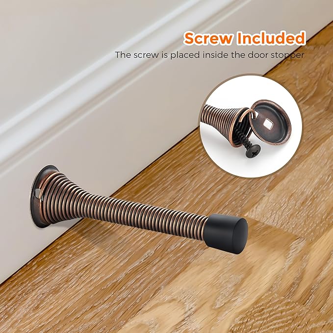 Ravinte Door Stoppers, 18 Pack Spring Door Stops with Rubber Bumper, Oil Rubbed Bronze Door Stoppers for Bottom of Door