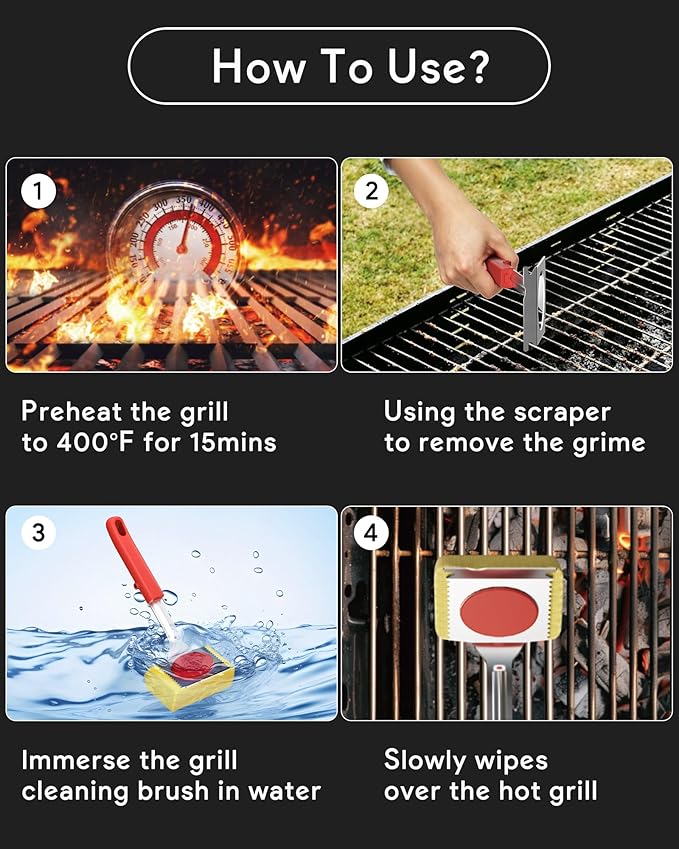 Grill Brush Bristle Free, Steam Grill Cleaning Brush with Scraper, One-Fit-All for All Grate Type, BBQ and Teppanyaki Accessories Cleaner for Outdoor, Two Replaceable Heads