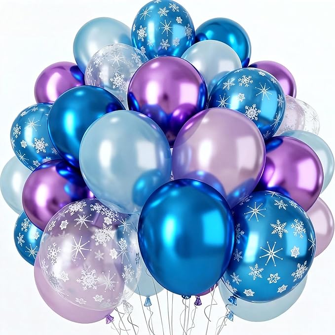 Blue Purple Snowflake Balloons, Pearl Light Blue Purple Metallic Clear Latex Balloons for Girls Princess Snow Winter Wonderland Christmas Baby Its Cold Outside Baby Shower Birthday Party Decorations