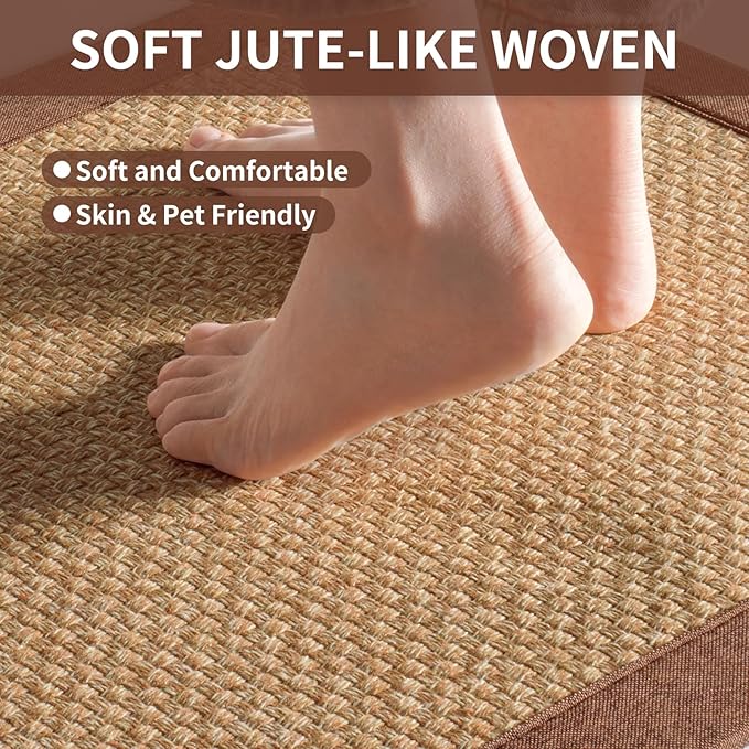 YDKGL Kitchen Rugs Non Slip Washable, Super Absorbent Kitchen Mats for Floor, Rubber Backing Jute-Like Braid Kitchen Sink Mat Runner Rug Standing Floor Mat, Easy to Clean, Brown 17"x47"