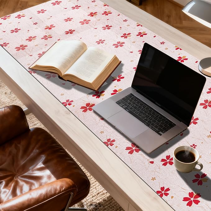 FIFTY FEET 12"x120" Non-Adhesive Shelf Liner for Kitchen Cabinets and Drawers, Washable Non-Slip PVC Cabinet Liner (Red Floral)(8 Roll)