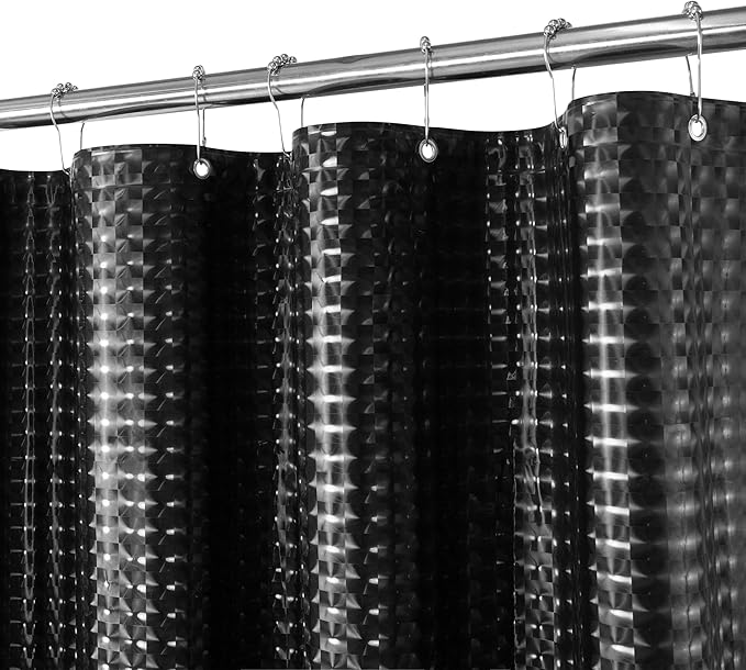 Barossa Design Extra Long Shower Curtain Liner 72" x 84", Waterproof XL PEVA Shower Liner with 3 Magnets for Bathroom, Lightweight, Metal Grommets - Dimensional Black, 72x84