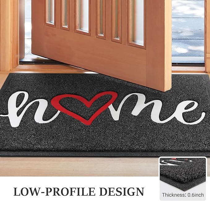 Door Mat, Welcome Mat Low Profile Floor Mat Front Doormat Indoor and Outdoor Doormat Non Slip Rugs for Entryway, Patio, High Traffic Areas (32"x20", Black-Home)