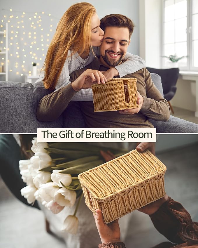 YECAYE Handwoven Rattan Style Cable Management Box, Decorative Storage Cord Organizer Box for Power Strips & Cords, Cord Hider for Home, Kids & Pet Safety, DIY-Friendly Cord Management