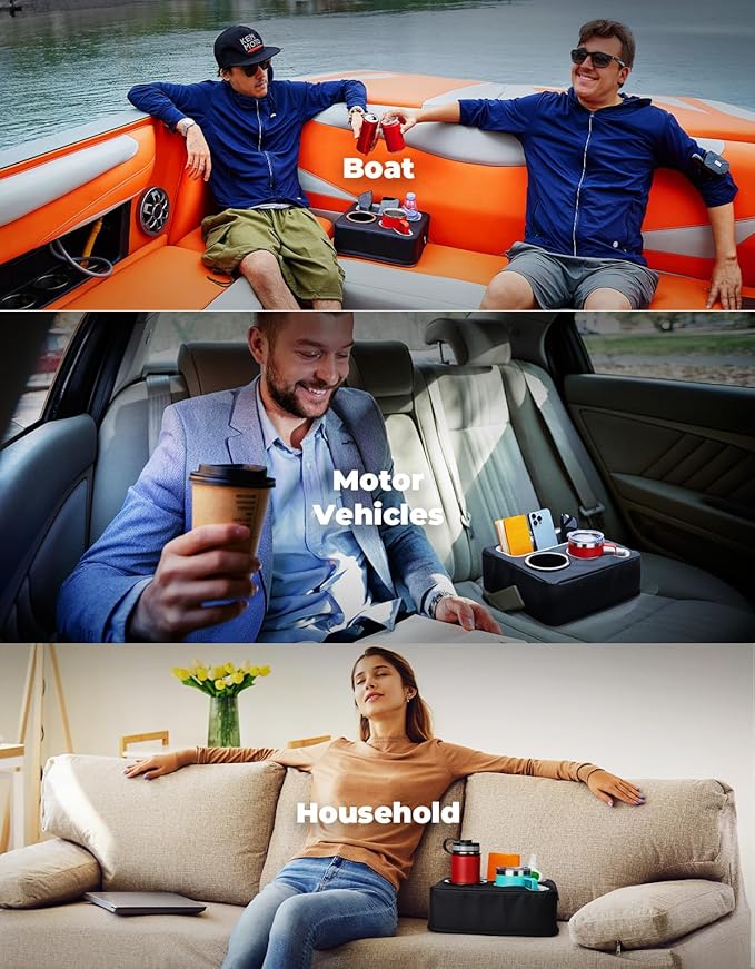 KEMIMOTO Back Seat Cup Holder for Car, Couch Cup Holder, Car Truck Boat Organizer, Couch Sofa Bed Expander Tray Holds Drinks, Snacks, Remote, Cell Mobile Phone (Black)
