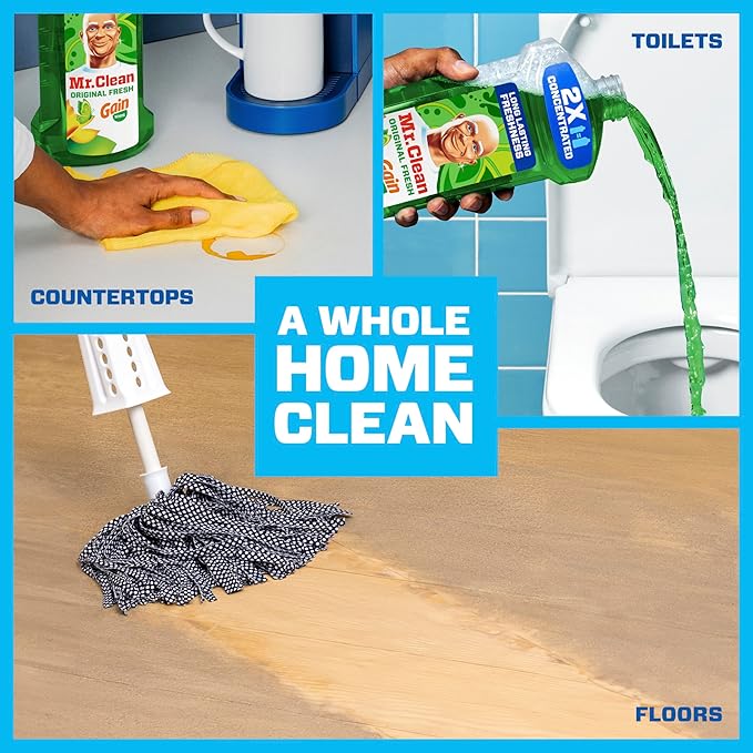 Mr. Clean All Purpose Cleaner, Floor Cleaner for Mopping Home, Bathroom, & Kitchen, Cleaning Liquid for Mop & Bucket, Cleaning Supplies, Multi-Surface Dilutable, Gain, 41oz (Pack of 4)