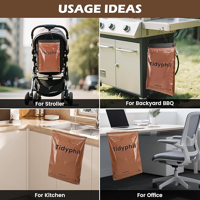 50 PCS Disposable Car Trash Bags Hanging, Leak-proof, Odor Seal. 2 Gallon Car Garbage Bags, Big Capacity. Independent of Car Trash Can, Easy Stick-On Car Trash Bin for Car, SUV, Truck, Stroller. Brown