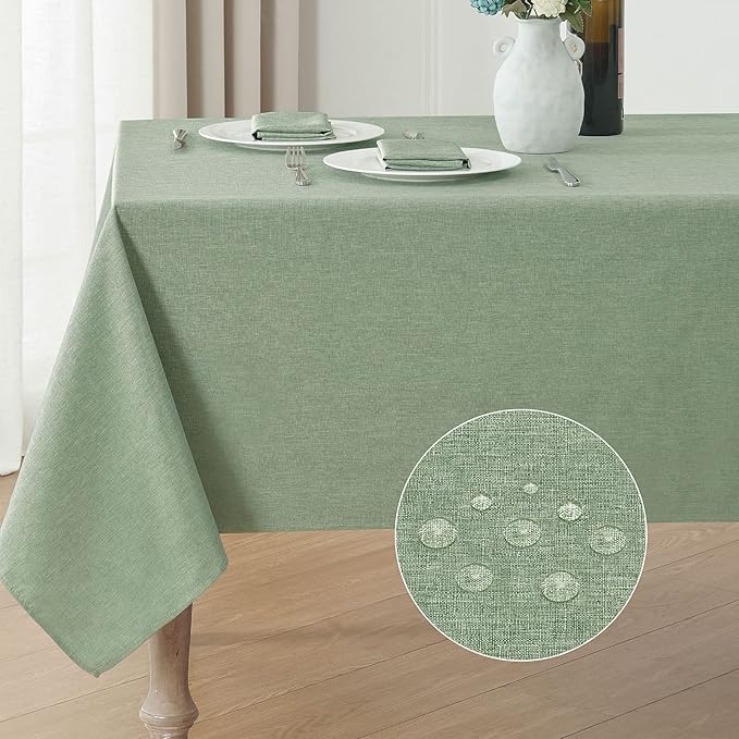2 Pack Rectangle Tablecloth, 52x70 inch, Water Resistant Wrinkle Free Linen Textured Table Cloth Washable, Decorative Fabric Table Cover for Dining, Party and Camping, Sage Green