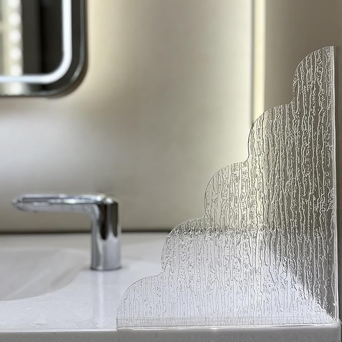 Large Shower Splash Guard, 2 Pack, 9.1 x 11.5 Inch, Waterproof Bathtub Corner Water Blocker with Silicone Base, Unique Acrylic Baffle for Bathroom, Kitchen Sink