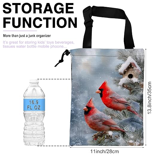 UUCBTAH Car Trash Bag Hanging Winter Cardinal Car Trash Can for Back Seat Waterproof Car Garbage Can with Adjustable Straps and Drawstring for Car Accessories Vehicle Travelling Camping