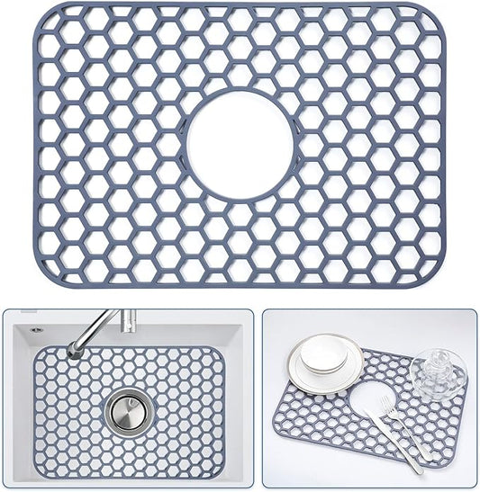 Silicone Sink Protectors for Kitchen Sink with Center Drain -18.2"x12.5" Kitchen Accessory, Non-Slip Heat Resistant Mat for Bottom of Farmhouse Porcelain Stainless Steel, Dishwasher Safe
