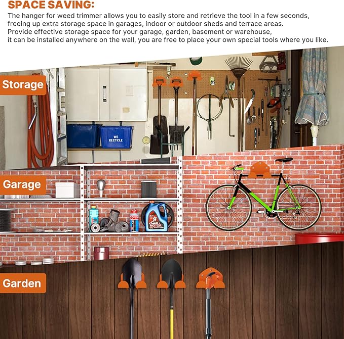 FLEXI RODS Garage Storage Garage Organizer Trimmer Rack Garden Power Tool Hanger for Grass Trimmer, Hedge Trimmer, Garages Wall, Garag Trimmer, Garden Tools, 3 Pack