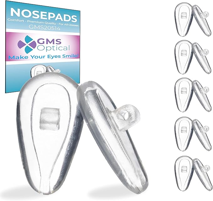 GMS Optical - 11mm Medium Wide Screw-in Round Soft Silicone Nose Pads for Glasses, Sunglasses, Glasses Repair Kit, Keep Glasses from Sliding and Improve Comfort (10 Pair)