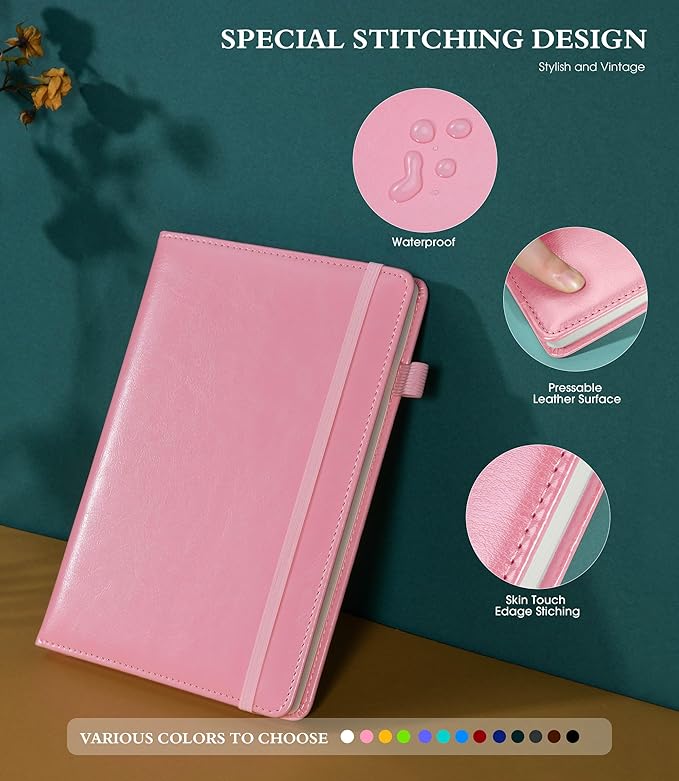 Lined Journal Notebook for Women, A5 100 GSM Thick Paper, Pink Leather Hardcover Journal for Writing, Travel Journal Diary 160 Pages (5.75'' X 8.38'')