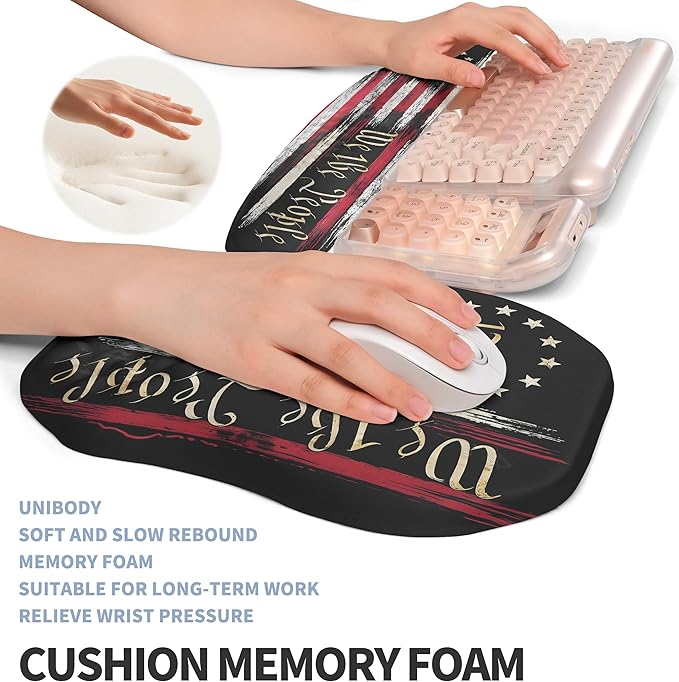 Gleamtide 2-in-1 Ergonomic Set, Wave Keyboard Wrist Rest and Massage Slope Mouse Pad Wrist Support, Rebound Memory Foam for Relieve Carpal Tunnel Syndrome and Wrist Pain (Flag)