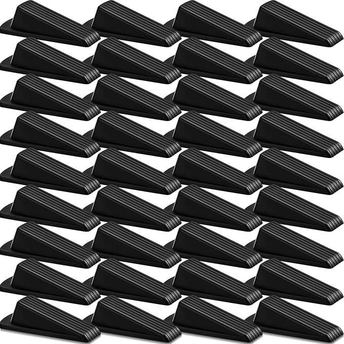 Frienda 36 Pcs Door Stoppers Bulk for Bottom of Door Rubber Door Wedge Stop Height up to 1.2 Inches Sturdy Door Stop Bulk for Heavy Duty Door Bottom Carpet Tile Concrete Wooden Floor (Black)