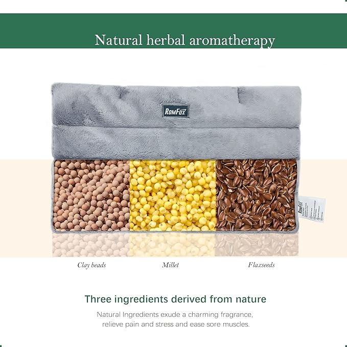 Romfox Microwavable Heating Pad for Pain Relief, Moist Heat for Menstrual Cramps, Muscles, Joints, Back, Neck and Shoulders, Heat Compress Pillow, for Both Hot and Cold Therapy (Grey - Unscented)