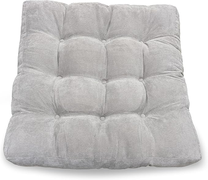 LANITI 24” Inch Extra Large Floor Cushions Tufted Floor Pillow for Adults Square Meditation Ultimate Comfort Oversized Pillows for Floor Cushion (Grey)