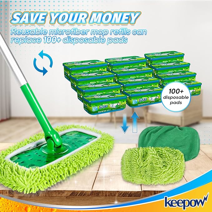 10 Pack Reusable Microfiber Mop Pads Washable Wet Pads Compatible with Swiffer Sweeper Refills Pads for Wet & Dry Sweeping Cloths Mop Head Replacement for Household Cleaning