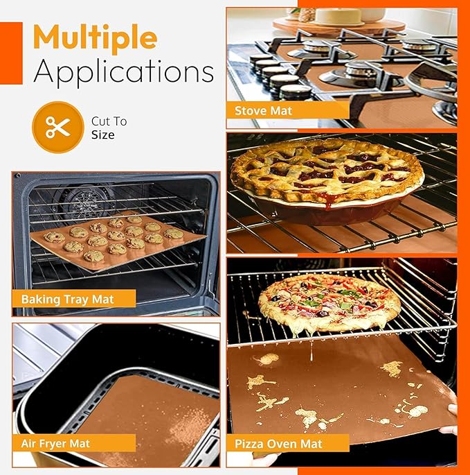 Copper 2 Pack Heavy Duty Non Stick Teflon Oven Liners Mat, Large Thick Liners for Bottom of Electric Oven Gas Stove Microwave Charcoal or Gas Grills 17"x 25" BPA and PFOA Free