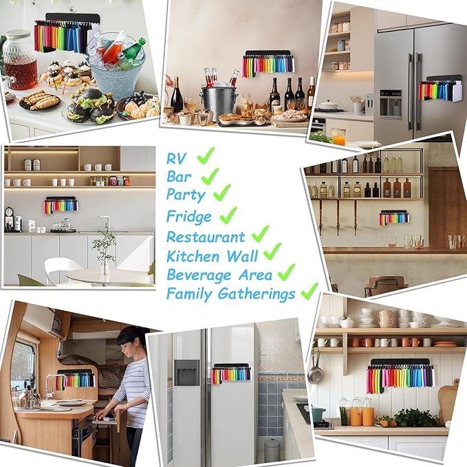 Can Cooler Sleeves Holder Magnetic for Fridge, Beer Sleeves Dispenser Organizer for Storage w/ 25 Hooks, with Screws for Wall Mounted, for Holidays Wedding Party