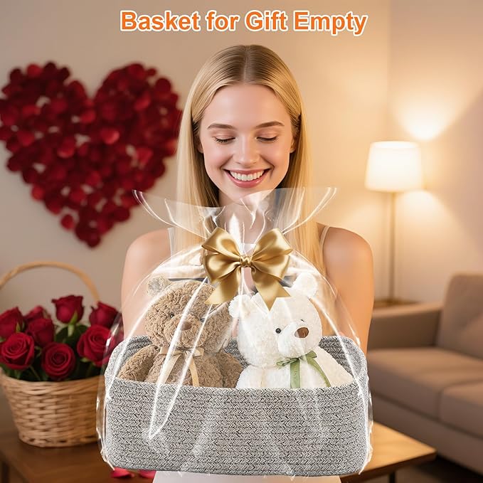 Ordn2Ordn Small Storage Baskets for Organizing, Woven Storage Bins for Shelves, Gift Basket Empty, Cute Decorative Closet Organizer, Baby Rope Basket, Dog Toy Storage, 12.6x8.2x5”, 3Packs Mixed Gray