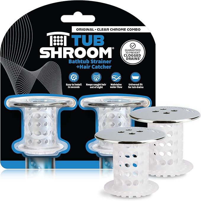 TubShroom Bathtub Drain Protector and Hair Catcher - 2 Pack, Chrome - Fits 1.5" - 1.75" Bathtub and Shower Drains