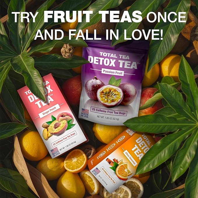 Total Tea SIimming Detox Tea Caffeine Free - 25 Day Detox - Weight l0ss for women with Chamomile, Hibiscus Tea & Ginger Root for Colon Cleanse – Natural Herbal Ginger & Peach Fruit Tea for Digestive Health