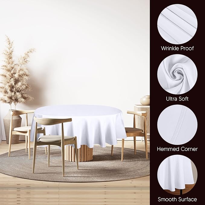 Utopia Kitchen Round Table Cloth 2 Pack(90 Inches, White), Tablecloth Machine Washable, Polyester Table Cover for Dining, Buffet Parties, Picnics, Events, Weddings and Restaurants