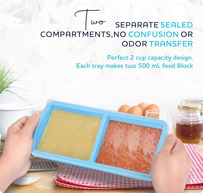 Silicone Freezer Trays with Lid,2-cup Soup Freezer Container large Ice Cube Molds with Reinforced Steel Ring Top for freezing Soup Sauce Broth Leftovers oven Dishwasher -Safe (black)