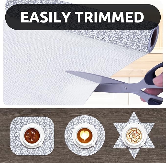 RAY STAR 18X96 Inch Shelf Liner for Kitchen Cabinets, Non-Adhesive Washable Cabinet Liner, PVC Drawer Liner for Dresser Non-Slip Bathroom (Black Floral) (3 Rolls)