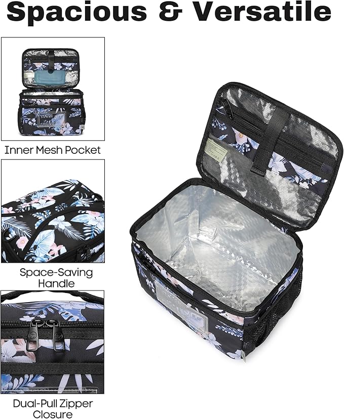 SUNNY BIRD Insulated Lunch Bag with Foldable and Leakproof Design, Thermally Insulated, Shoulder Strap for Women, Men and Teen (Hibiscus)