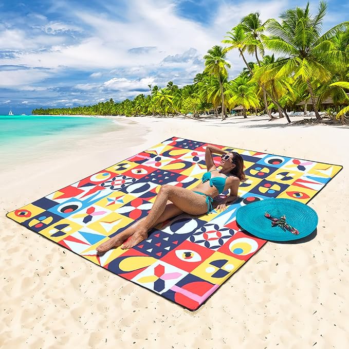 Beach Blanket Waterproof Sandproof Extra Large Beach Mat 79" X 83"/120"x108" for 1-8 Adults Quick Drying Durable Outdoor Picnic Mat for Beach Travel Camping Hiking