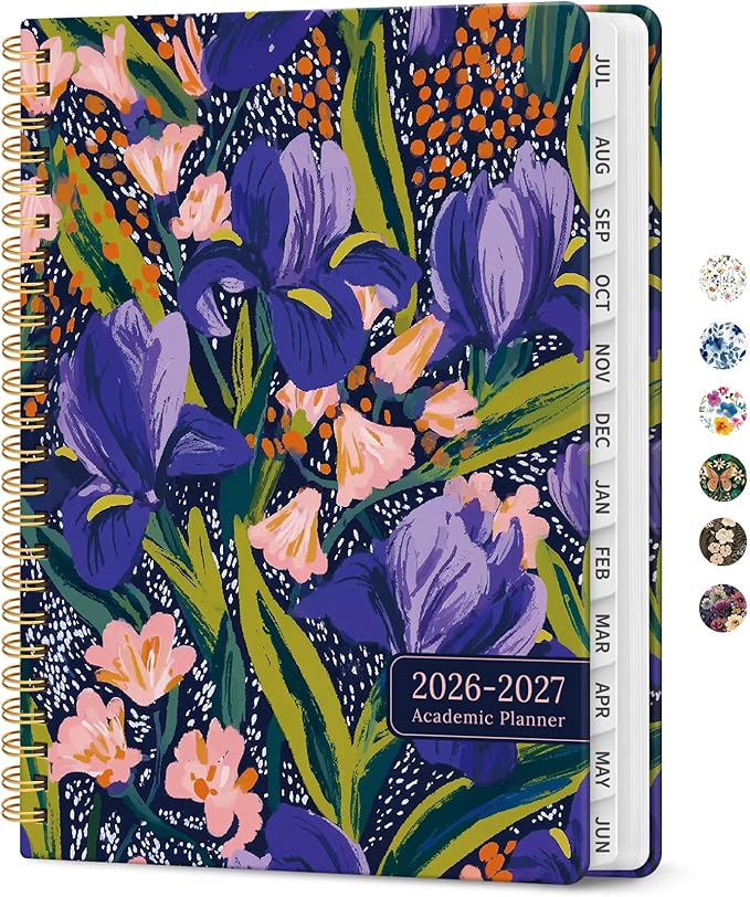 Planner 2026-2027, Academic Year Monthly and Weekly Calendar Planner, Jul 2026 - Jun 2027, Hardcover Teacher Student Planning Agenda book with Tabs, Perfect for School Office Supplies, 6.3" x 8.5" - Petal Rhythm