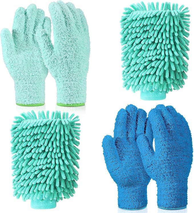 Potchen 6 Pcs Microfiber Dusting Mitt Gloves Microfiber Washable Dusting Gloves Car Wash Mitt for Leaf Cleaning Plant